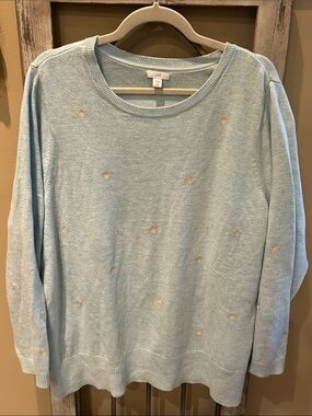 J. Jill Mint Green Crewneck Sweater with Embroidered Dots